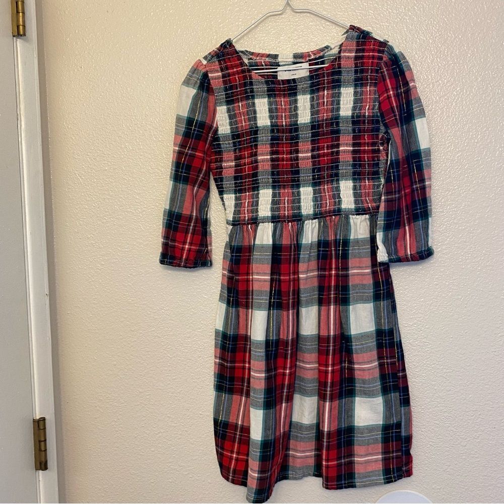 Old Navy girls Plaid Flannel Smocked Long-Sleeve Dress Christmas holiday L 10-12